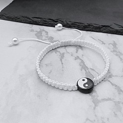 White Yin-yang Resin Bead Braided Bead Bracelets, Adjustable Polyester Cord Bracelets for Women, White, No Size