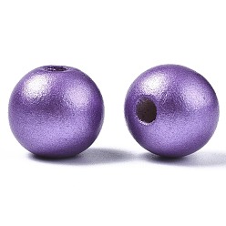 Medium Purple Painted Natural Wood European Beads, Pearlized, Large Hole Beads, Round, Medium Purple, 16x14.5mm, Hole: 4mm