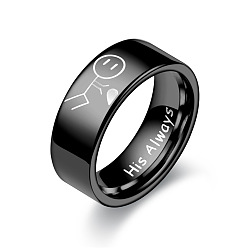 Electrophoresis Black Stainless Steel Human with Heart Pattern Finger Ring, Word His Always Jewelry for Women, Electrophoresis Black, US Size 6(16.5mm)