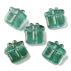 Зеленый Прозрачные стеклянные бусины, с блеском порошок, подарочная коробка, зелёные, 13.5~14x13.5x7 мм, отверстие : 1 мм