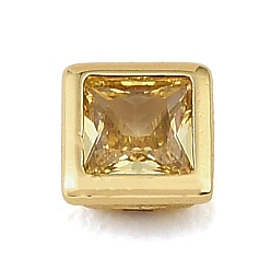 Yellow Brass Pave Cubic Zirconia Cabochons, Square, Faceted, Pointed Back, Rack Plating, Long-Lasting Plated, Cadmium Free & Lead Free, Real 18K Gold Plated, Yellow, 5.5x5.5x3mm