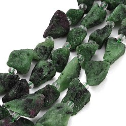 Ruby in Zoisite Raw Rough Natural Ruby in Zoisite Beads Strands, Nuggets, with Seed Beads, 11~28x9~13x6~10mm, Hole: 1mm, about 24~29pcs/strand, 14.96''(38cm)~15.75''(40cm)