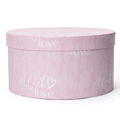 Misty Rose Round Paper Hat Boxes with Lid, Valentine's Day Heart Print Gift Case for Chocolate, Perfume, Jewelry Gift Holder, Misty Rose, 18x9cm