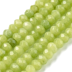 Зелено-Желтый Окрашенная натуральная малайзия жадеит бусины пряди, граненые, зеленый желтый, 4x2~3 мм, отверстие : 1 мм, около 110~115 шт / нитка, 14 дюйм