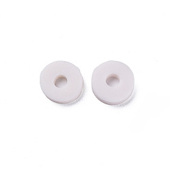 Misty Rose Eco-Friendly Handmade Polymer Clay Beads, Disc/Flat Round, Heishi Beads, Misty Rose, 8x0.5~1mm, Hole: 2mm, about 13000pcs/1000g