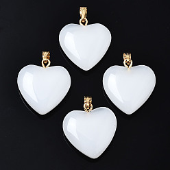 Mint Cream Spray Painted Glass Pendants, with Golden Plated Iron Bails, Imitation Jade, Heart, Mint Cream, 22x20.5x7mm, Hole: 6x2mm