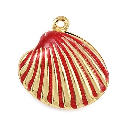 Красный Латунь эмаль подвески, подвески в форме ракушек, стойки покрытие, долговечный, без кадмия и без свинца, реальный 18 k позолоченный, красные, 19x19.5x7 мм, отверстие : 1 мм