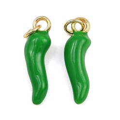 Зеленый Латунь эмаль подвески, рог изобилия / итальянский рог корничелло амулеты, с прыжковых колец, золотые, стойки покрытие, без кадмия и без свинца, долговечный, зелёные, 20.5x6x5 мм, отверстие : 3.4 мм