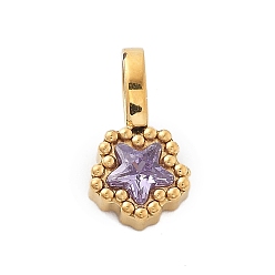 Фиолетовый 304 прелести нержавеющей стали, со стразами, ионное покрытие (ip), звезда, реальный 14 k позолоченный, фиолетовые, 12x6.5x4 мм, отверстие : 4.5x3 мм