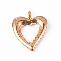 Golden 304 Stainless Steel Open Heart Pendants, Hollow, Golden, 31.5x26x5mm, Hole: 4mm