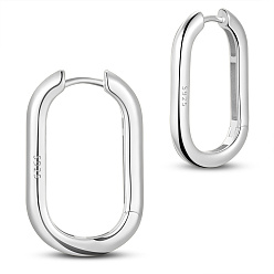 Platinum SHEGRACE Rhodium Plated 925 Sterling Silver Hoop Earrings, with S925 Stamp, Oval, Platinum, 26x16mm