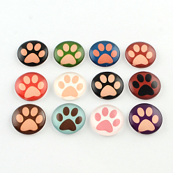 Mixed Color Half Round/Dome Dog Paw Print Photo Glass Flatback Cabochons for DIY Projects, Mixed Color, 12x4mm