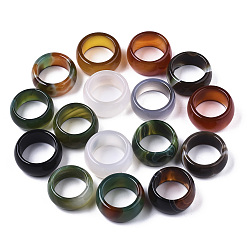 Mixed Color Natural Agate Rings, Wide Band Rings, Dyed, Mixed Color, Inner Diameter: 17~20mm