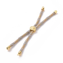 Light Grey Nylon Cord Silder Bracelets, for Connector Charm Bracelet Making, with Rack Plating Golden Brass Findings, Long-Lasting Plated, Cadmium Free & Lead Free, Light Grey, 8-5/8~9-1/8x1/8 inch(22~23x0.3cm), Hole: 2mm