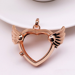 Light Gold Brass Bead Cage Pendants, for Chime Ball Pendant Necklaces Making, Hollow, Heart with Wing Charm, Light Gold, No Size
