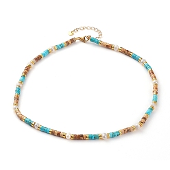Golden Natural Picture Jasper & Turquoise Beaded Necklaces, with Electroplated Non-magnetic Synthetic Hematite Beads, Natural Pearl Beads and 304 Stainless Steel Lobster Claw Clasps, Golden, 16.53 inch(42cm)