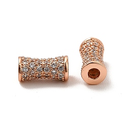 Rose Gold Rack Plating Brass Micro Pave Cubic Zirconia Beads, Long-Lasting Plated, Cadmium Free & Lead Free, Column, Rose Gold, 8.5x4.5x3.5mm, Hole: 1.2mm