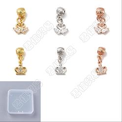 Mixed Color 6Pcs 6 Style Rack Plating Brass Micro Pave Clear Cubic Zirconia Pendants, Long-Lasting Plated, Cadmium Free & Lead Free, Swan & Crown, Mixed Color, 20mm, Hole: 2.5mm, 1pc/style