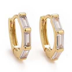 Real 18K Gold Plated Clear Cubic Zirconia Rectangle Hoop Earrings, Rack Plating Brass Jewelry for Women, Cadmium Free & Lead Free & Nickle Free, Real 18K Gold Plated, 12x12.5x2mm, Pin: 0.8mm