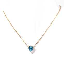 Темно-Голубой Нержавеющая сталь паве кубический цирконий сердце кулон кабель цепь ожерелья для женщин, золотые, глубокое синее небо, 15.75 дюйм (40 см)