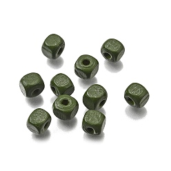 Светло-зеленый Коричневый Спрей окрашены деревянные бусины, квадратный, оливковый, 6x6x6 мм, отверстие : 1.6~2 мм