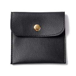Black PU Imitation Leather Jewelry Storage Bags, with Golden Tone Snap Buttons, Square, Black, 7.9x8x0.75cm