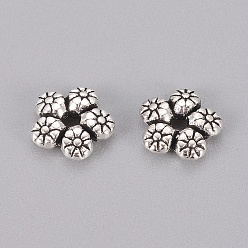 Antique Silver Tibetan Style Alloy Spacer Beads, Flower, Antique Silver, 7x7x2mm, Hole: 1mm