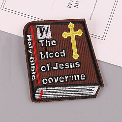 Coconut Brown Holy Bible Book Computerized Embroidery Cloth Iron on/Sew on Patches, Costume Accessories, Coconut Brown, 75x65mm