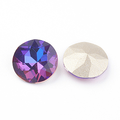 Violet Blue Pointed Back & Back Plated Glass Rhinestone Cabochons, Grade A, Faceted, Flat Round, Violet Blue, 10x5mm