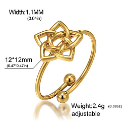 Золотой Регулируемые 304 манжеты из нержавеющей стали с открытыми кольцами, цветочный узел, широкая полоса кольца, золотые, внутренний диаметр: 15~20 мм