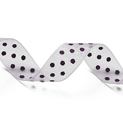 Purple 100 Yards Polka Dot Print Nylon Ribbons, Flat, Purple, 3/8 inch(10mm), about 100 Yards/Roll