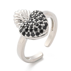 Черный Кольца-манжеты из латуни с микропаве из кубического циркония для женщин, без кадмия и без свинца, стойки покрытие, платина, чёрные, размер США 6 1/4 (16.7 мм)