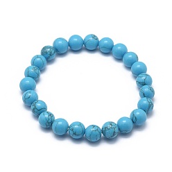 Turquoise Synthétique Bracelets extensibles en jaspe turquoise synthétique, ronde, 2 pouces ~ 2-3/8 pouces (5~6 cm), perle: 5.8~6.8 mm