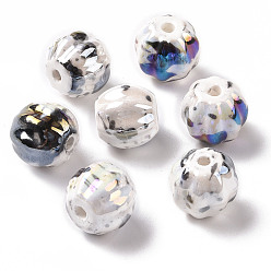 Black Handmade Pearlized Porcelain Beads, Bright Glazed Porcelain, Rainbow Plated, Pumpkin, Black, 13x12mm, Hole: 2mm