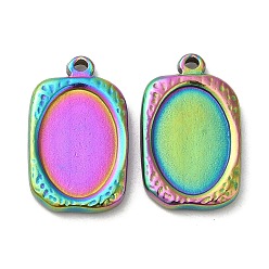 Rainbow Color Ion Plating(IP) 304 Stainless Steel Pendant Cabochon Settings, Rectangle, Rainbow Color, Tray: 10x15mm, 21.6x13.5x2.8mm, Hole: 1.4mm