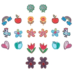 Mixed Color SUNNYCLUE 22Pcs 11 Style Transparent Acrylic Pendants, 3D Printed, Flower & Apple & Bear & Rooster/Cock & Rainbow with Cloud & Heart, Mixed Color, 2pcs/style