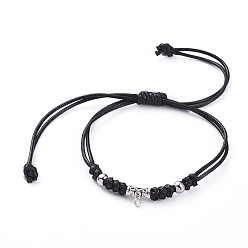 Noir Bracelets à talons tressés, avec ciré de polyester, bélières en alliage de style tibétain et 304 perles en acier inoxydable, argent antique et la couleur de l'acier inoxydable, noir, 1 pouces ~ 4-3/8 pouces ((2.6~11 cm)