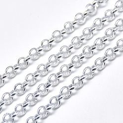 Серебро Алюминий Роло цепи, с катушкой, несварные, серебряные, 4x1 мм, около 164.04 футов (50 м) / рулон