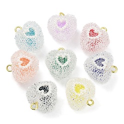 Mixed Color Druzy Resin Pendants, Heart Charms with Plastic Pearl and Rack Plating Golden Tone Brass Loops, Mixed Color, 23x19x16mm, Hole: 2mm