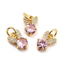 Бледно-Розовый Латунные микро проложить кубического циркония прелести, реальный 18 k позолоченный, без кадмия и без свинца, кролик, розовый жемчуг, 10x6.5x3 мм, отверстие : 3.8 мм