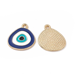 Midnight Blue Alloy Pendants, with Enamel, Triangle with Evil Eye Charm, Golden, Midnight Blue, 18x17x1.5mm, Hole: 1.6mm