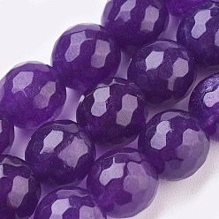 Indigo Natural Malaysia Jade Beads Strands, Dyed, Faceted, Round, Indigo, 6mm, Hole: 1mm, about 62pcs/strand, 14.5 inch