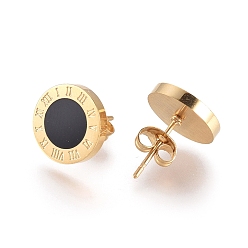 Золотой 304 из нержавеющей стали серьги, с эмалью и ушными орехами, плоские круглые с римскими цифрами, золотые, 11x1.5 мм, контактный: 0.6 мм, 6pairs / карты