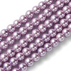 Violet Brins de perles de verre teints écologiques, Grade a, ronde, cordon en coton fileté, violette, 6mm, Trou: 1.2~1.5mm, Environ 70 pcs/chapelet, 15.7 pouce