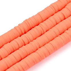 Темно-Оранжевый Полимерной глины ручной работы бисер нитей, для поделок ювелирных изделий, Heishi бусы, Диск / плоские круглые, темно-оранжевый, 6x0.5~1 мм, отверстие : 1.8 мм, около 290~320 шт / нитка, 15.75 дюйм ~ 16.14 дюйм (40~41 см)