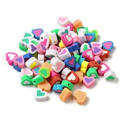 Mixed Color Handmade Polymer Clay Beads, Heart, Mixed Color, 9x9.5x4.5mm, Hole: 1.6mm