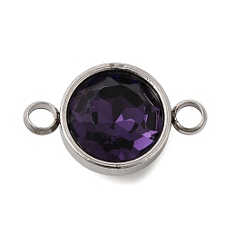 Индиго 304 Нержавеющая сталь с ограненными звеньями из стекла с камнем рождения, плоскими круглыми подвесками-коннекторами, цвет нержавеющей стали, индиговые, 9 мм, отверстие : 19.5x12x7 мм
