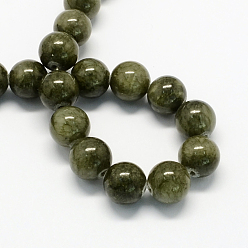 Olive Drab Natural Dyed Yellow Jade Gemstone Bead Strands, Round, Olive Drab, 6mm, Hole: 1mm, about 66pcs/strand, 15.7 inch