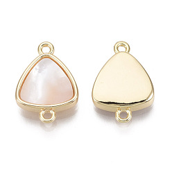 Seashell Color Brass Links, with Freshwater Shell, Nickel Free, Triangle, Real 18k Gold Plated, Seashell Color, 16x11.5x3mm, Hole: 1.2mm