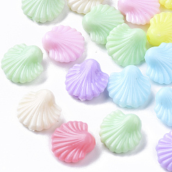 Mixed Color Opaque Polystyrene(PS) Plastic Beads, Scallop Shell Shape, Mixed Color, 13.5x13.5x6.5mm, Hole: 1.8mm, about 1000pcs/500g